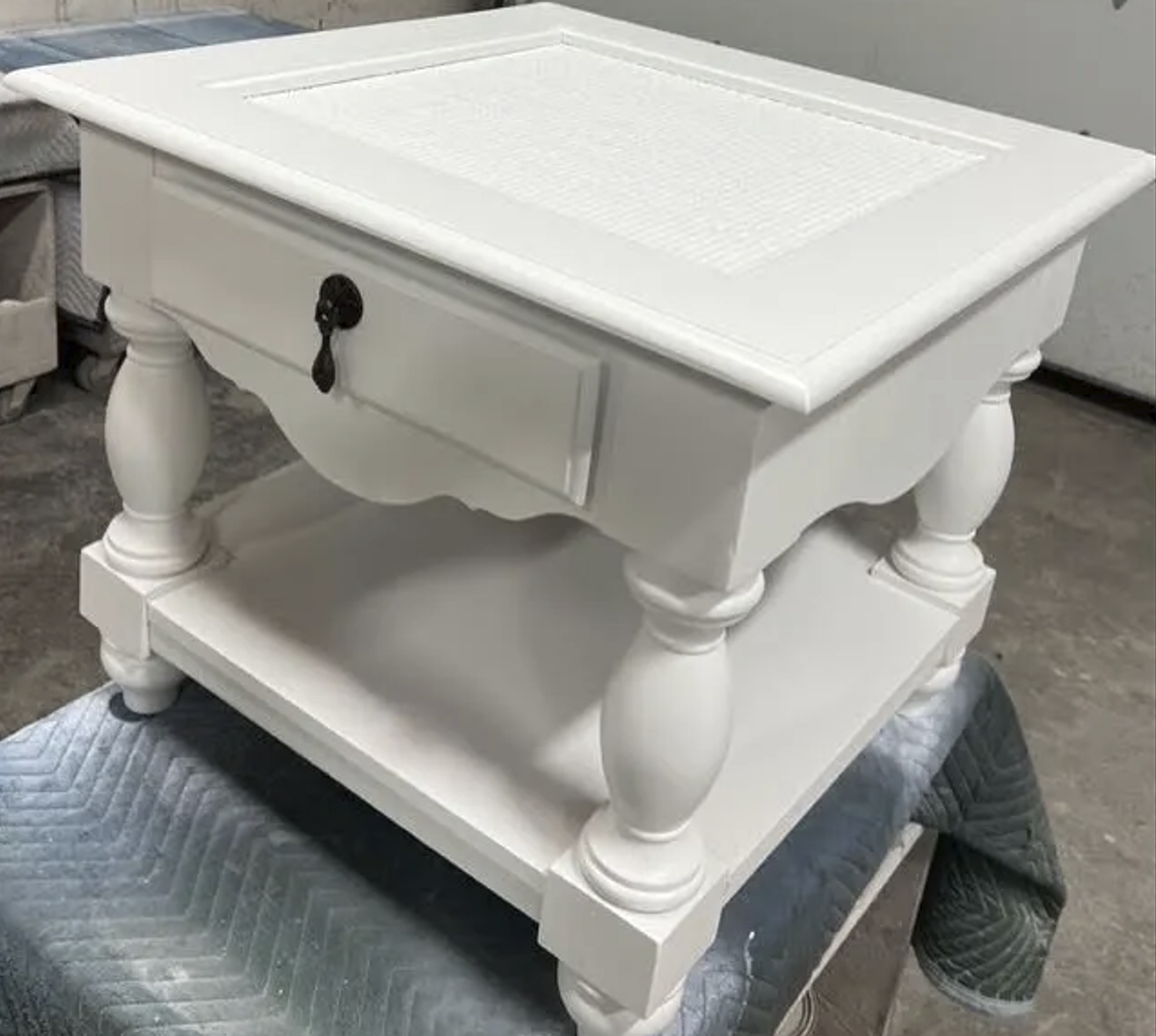 Detailed close-up of restored wood grain on a chair